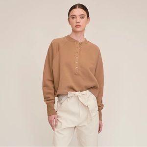 Marissa Webb SO UPTIGHT PLUSH PLUNGE HENLEY SWEATSHIRT IN LIGHT MOCHA